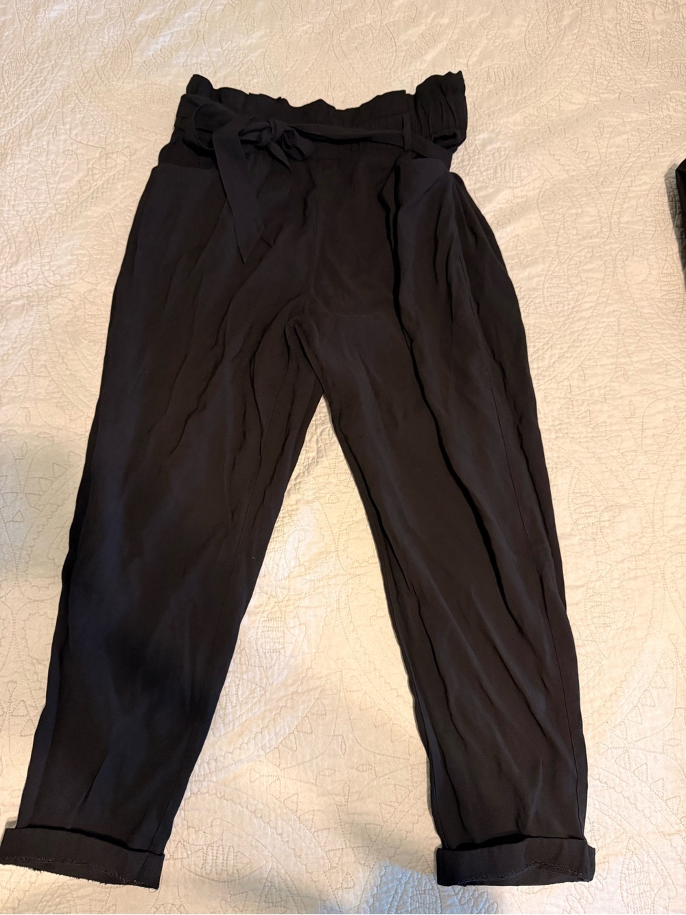 Zara Black Paperbag Waist Tie Ankle Pants